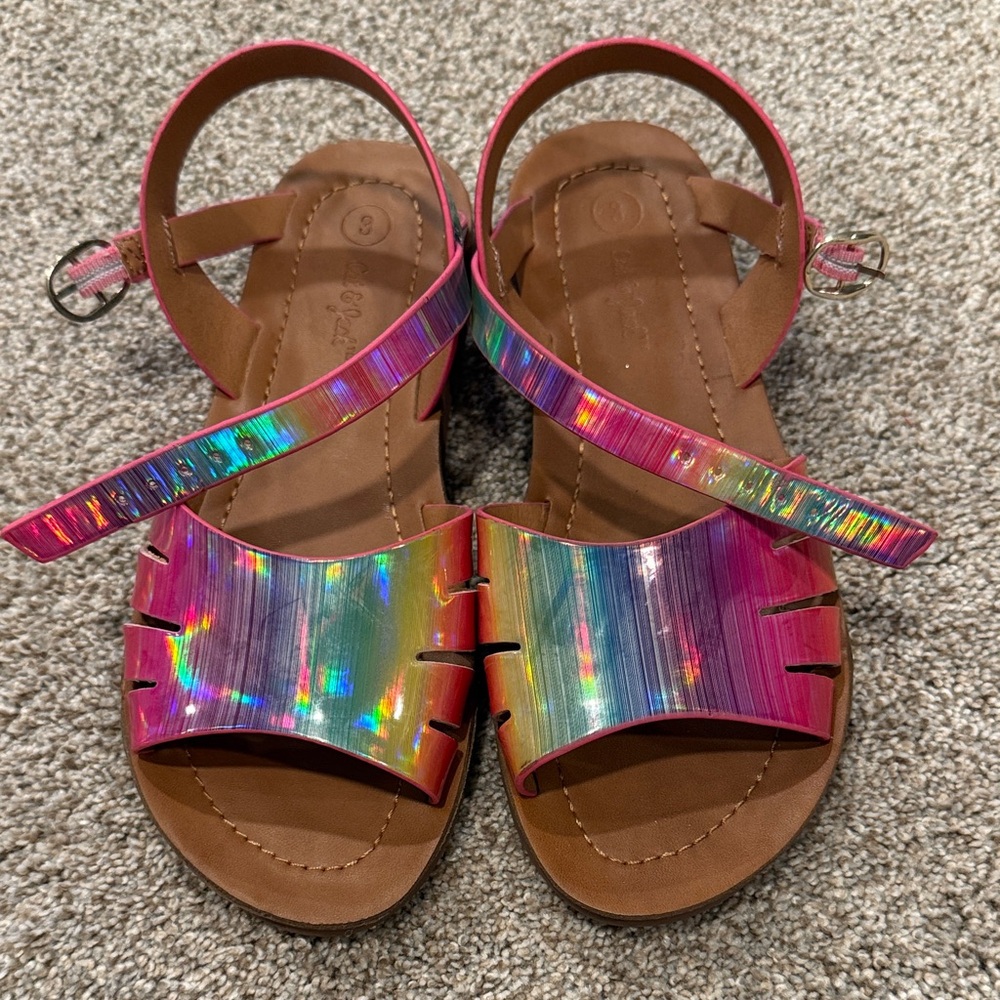 Cat & Jack Girls Rainbow Holographic Pink Sandals